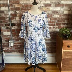 Rabbit Rabbit Rabbit Design 3/4 Bell Sleeve Floral Lace Fit &Flare Dress Size 10